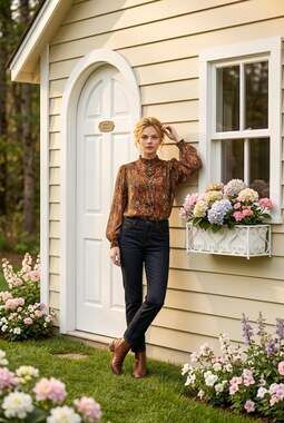 Sam and Jess Women's Size L Paisley Medallion Print Pintuck Blouse